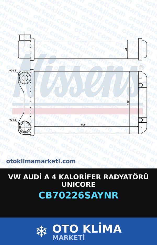 VW Audi A 4 Kalorifer Radyatörü Unicore — KALORİFER PETEĞİ — UNICORE marka — Uyumlu: AUDI, VOLKSWAGEN