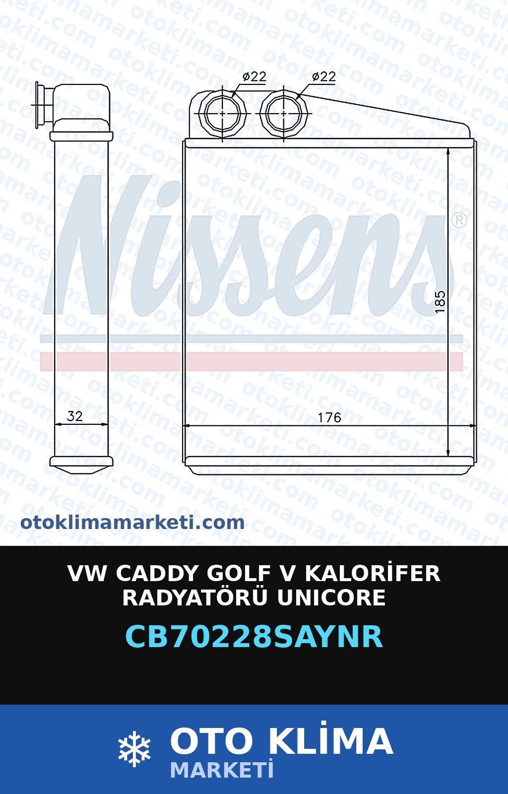 VW Caddy Golf V Kalorifer Radyatörü Unicore — KALORİFER PETEĞİ — UNICORE marka — Uyumlu: VOLKSWAGEN