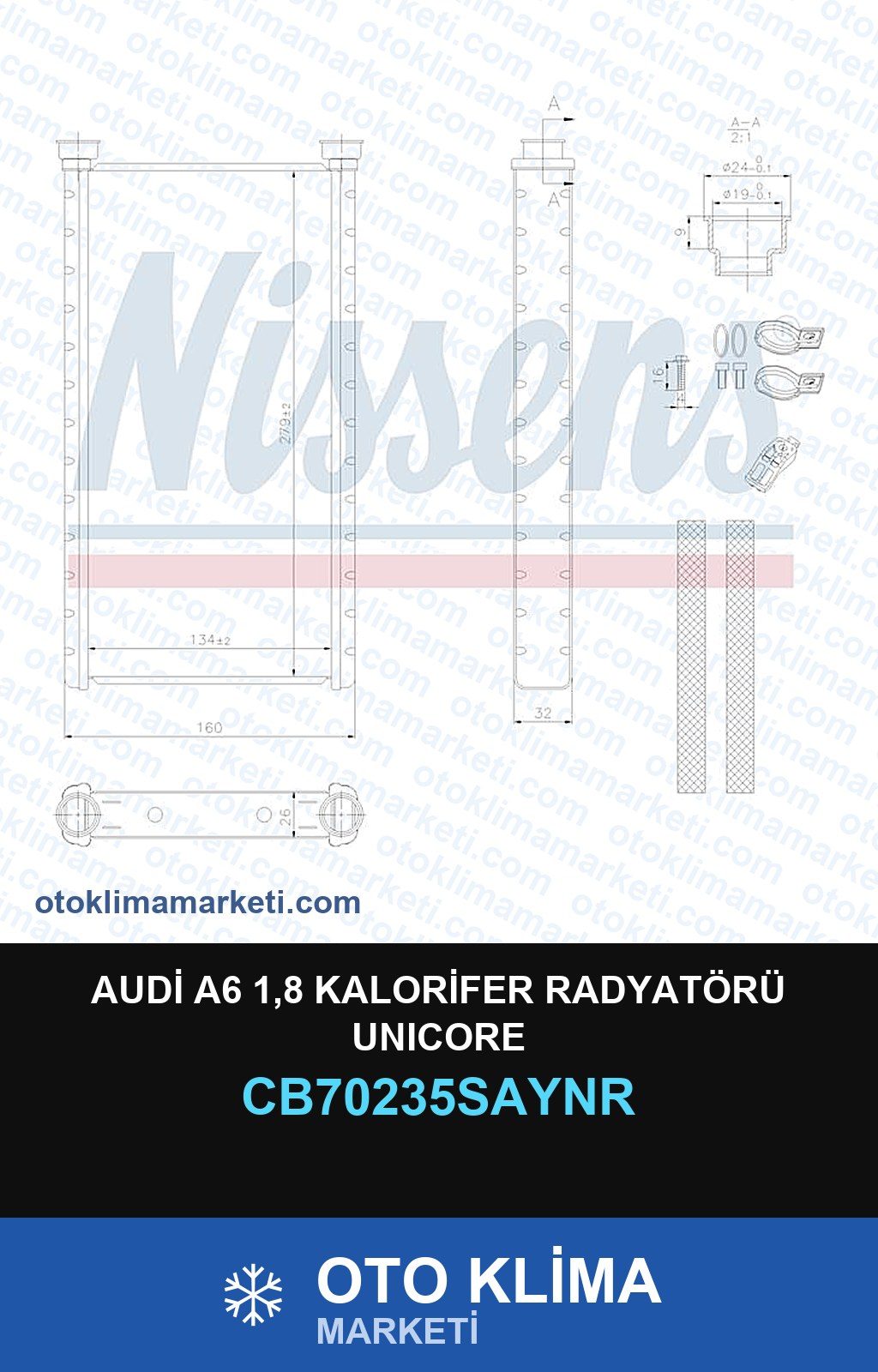 Audi A6 1,8 Kalorifer Radyatörü Unicore — KALORİFER PETEĞİ — UNICORE marka — Uyumlu: AUDI