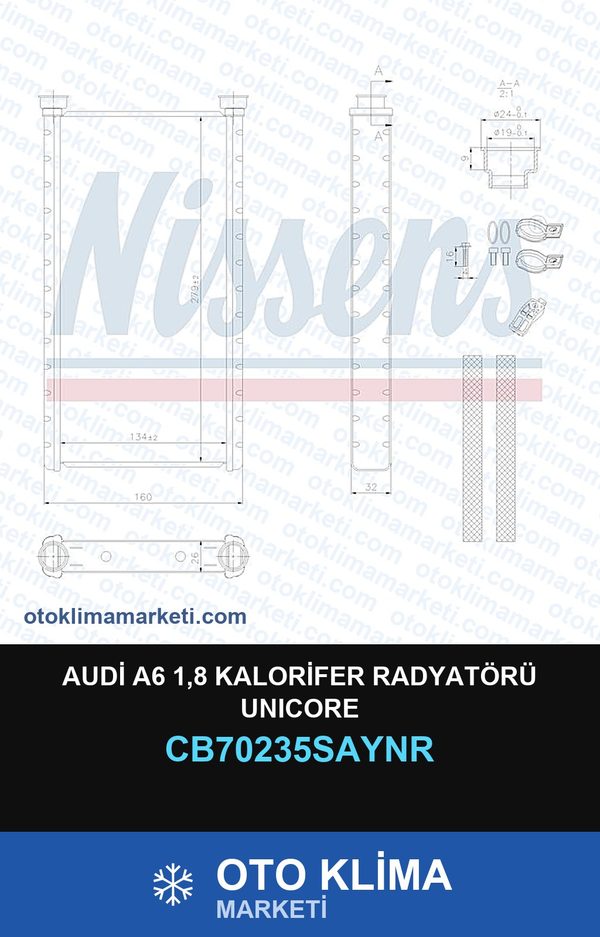 Audi A6 1,8 Kalorifer Radyatörü Unicore — KALORİFER PETEĞİ — UNICORE marka — Uyumlu: AUDI