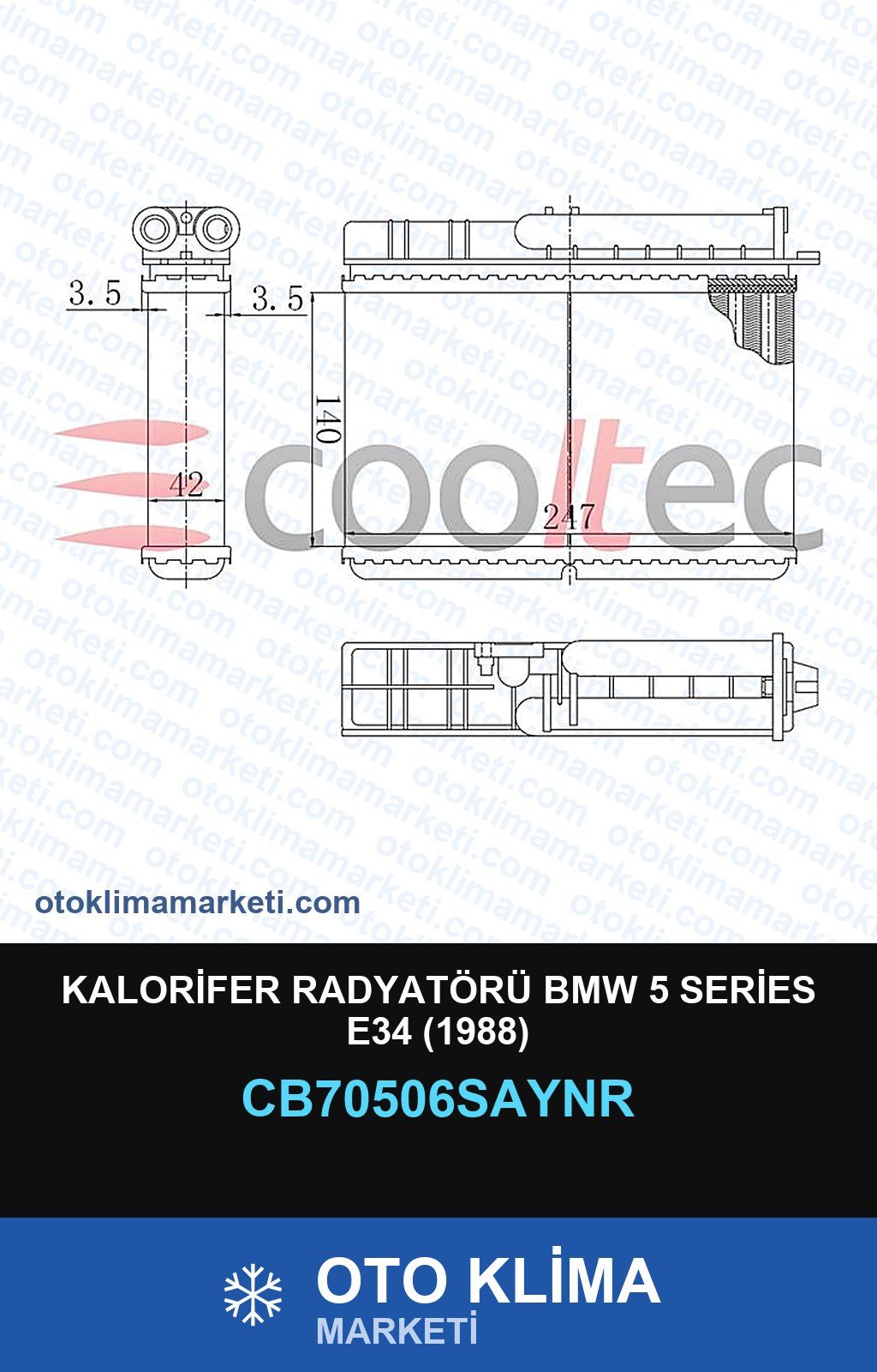 Kalorifer Radyatörü BMW 5 Series E34 (1988) — KALORİFER PETEĞİ — COOLTECH marka — Uyumlu: BMW