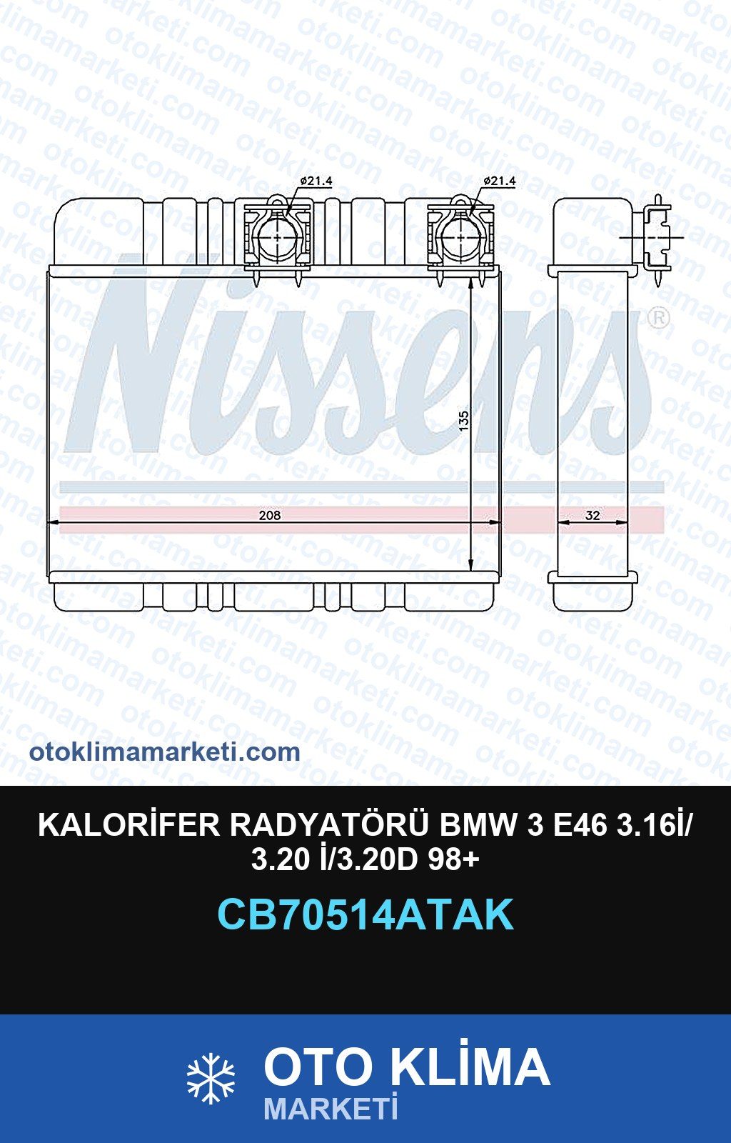 Kalorifer Radyatörü BMW 3 E46 3.16İ/ 3.20 İ/3.20D 98+ — KALORİFER PETEĞİ — VEKA marka — Uyumlu: BMW