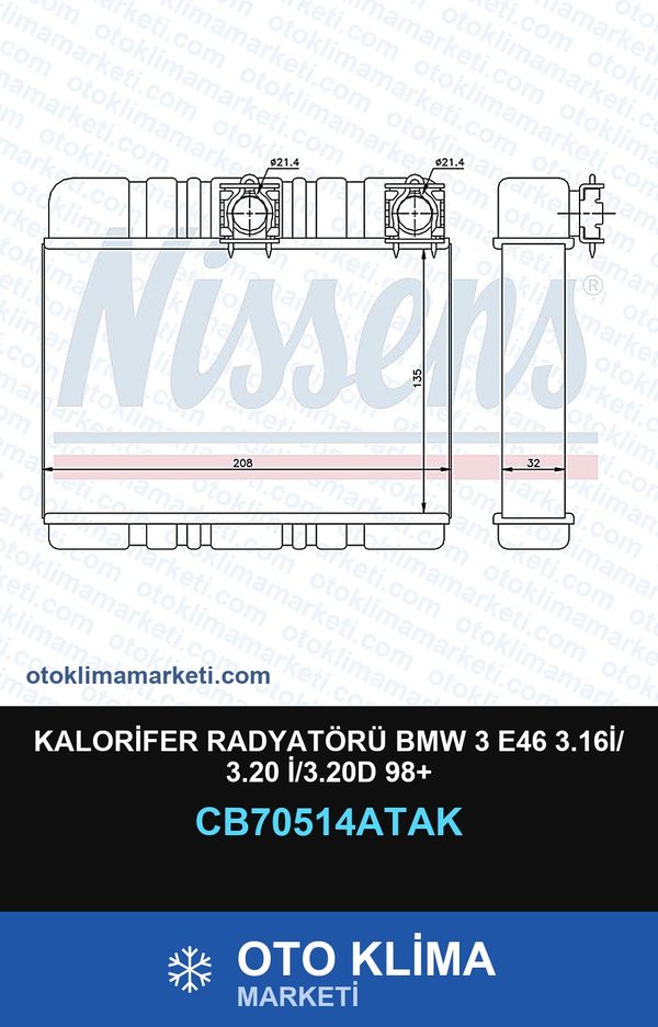 Kalorifer Radyatörü BMW 3 E46 3.16İ/ 3.20 İ/3.20D 98+ — KALORİFER PETEĞİ — VEKA marka — Uyumlu: BMW