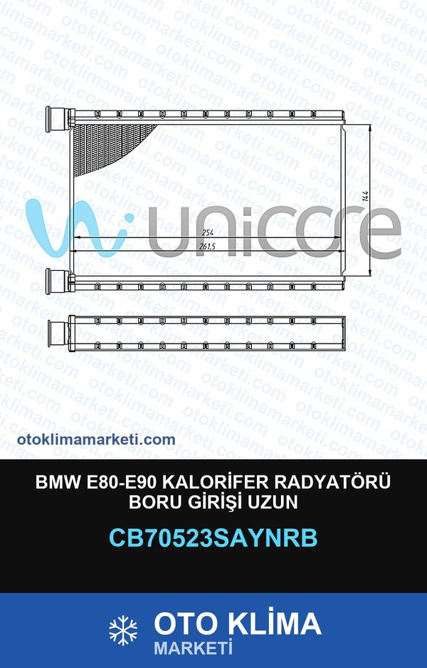BMW E80-E90 Kalorifer Radyatörü Boru Girişi Uzun — KALORİFER PETEĞİ — UNICORE marka — Uyumlu: BMW