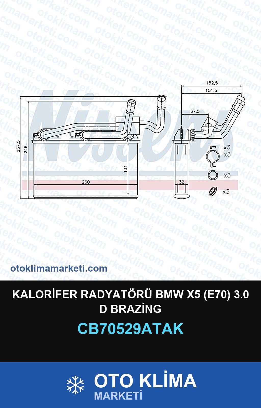 Kalorifer Radyatörü BMW X5 (E70) 3.0 D Brazing — KALORİFER PETEĞİ — VEKA marka — Uyumlu: BMW