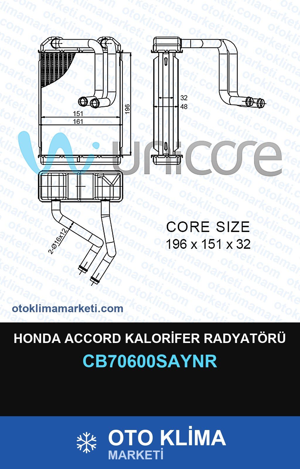 Honda Accord Kalorifer Radyatörü — KALORİFER PETEĞİ — UNICORE marka — Uyumlu: HONDA