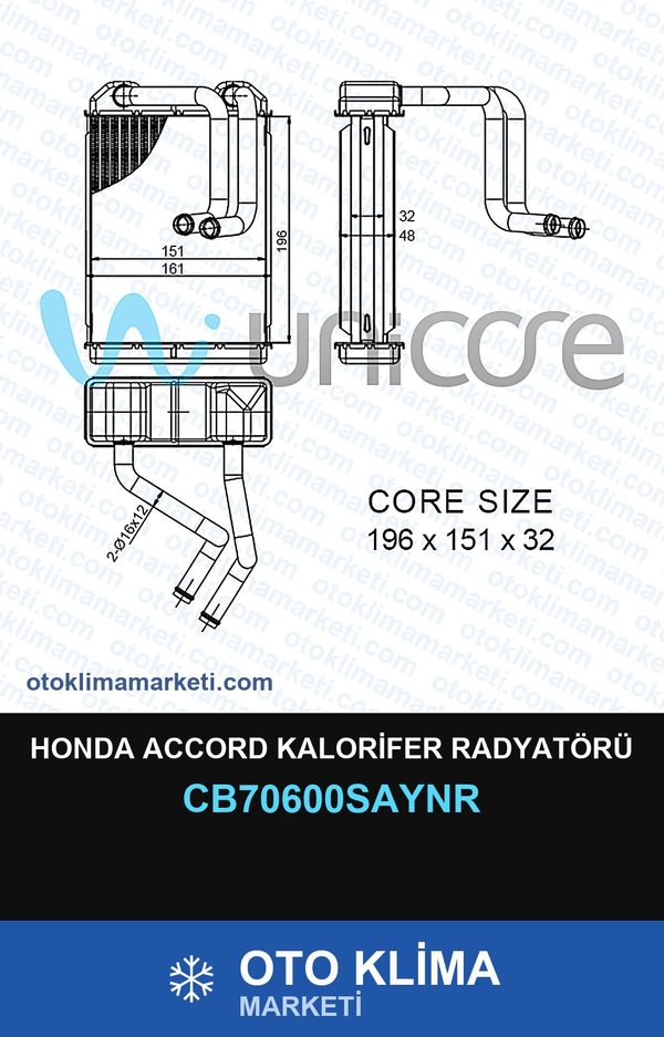 Honda Accord Kalorifer Radyatörü — KALORİFER PETEĞİ — UNICORE marka — Uyumlu: HONDA