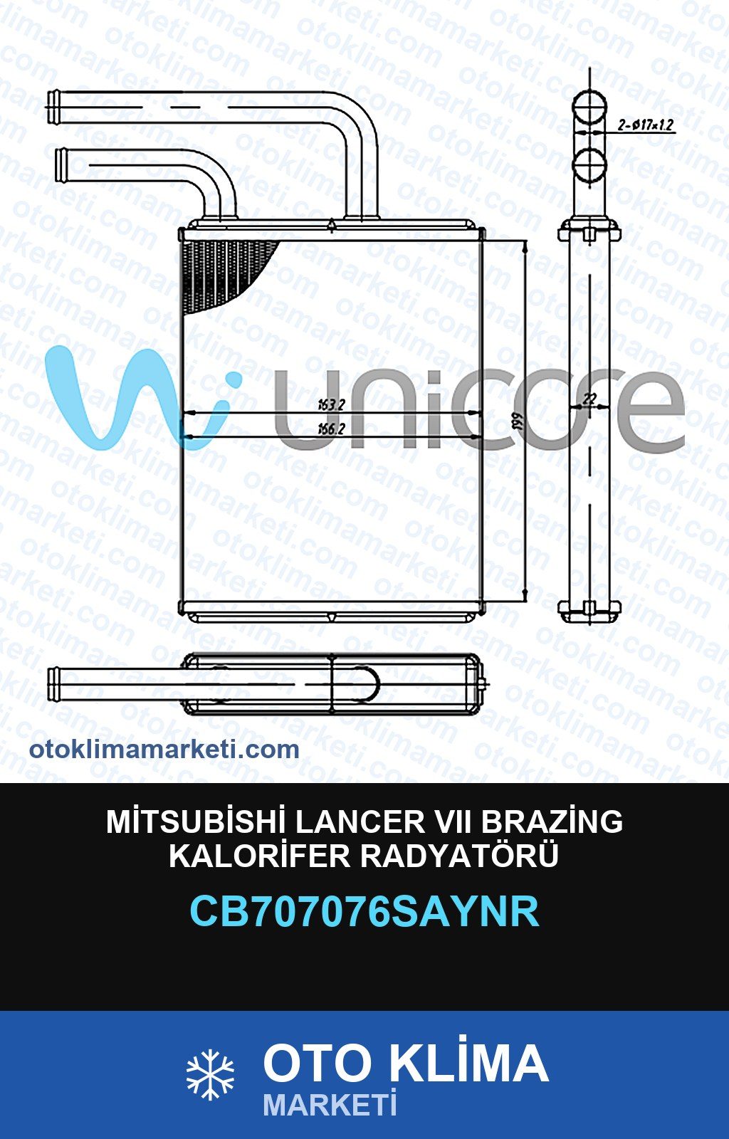 Mitsubishi Lancer VII (7) Brazing Kalorifer Radyatörü — KALORİFER PETEĞİ — UNICORE marka — Uyumlu: MITSUBISHI