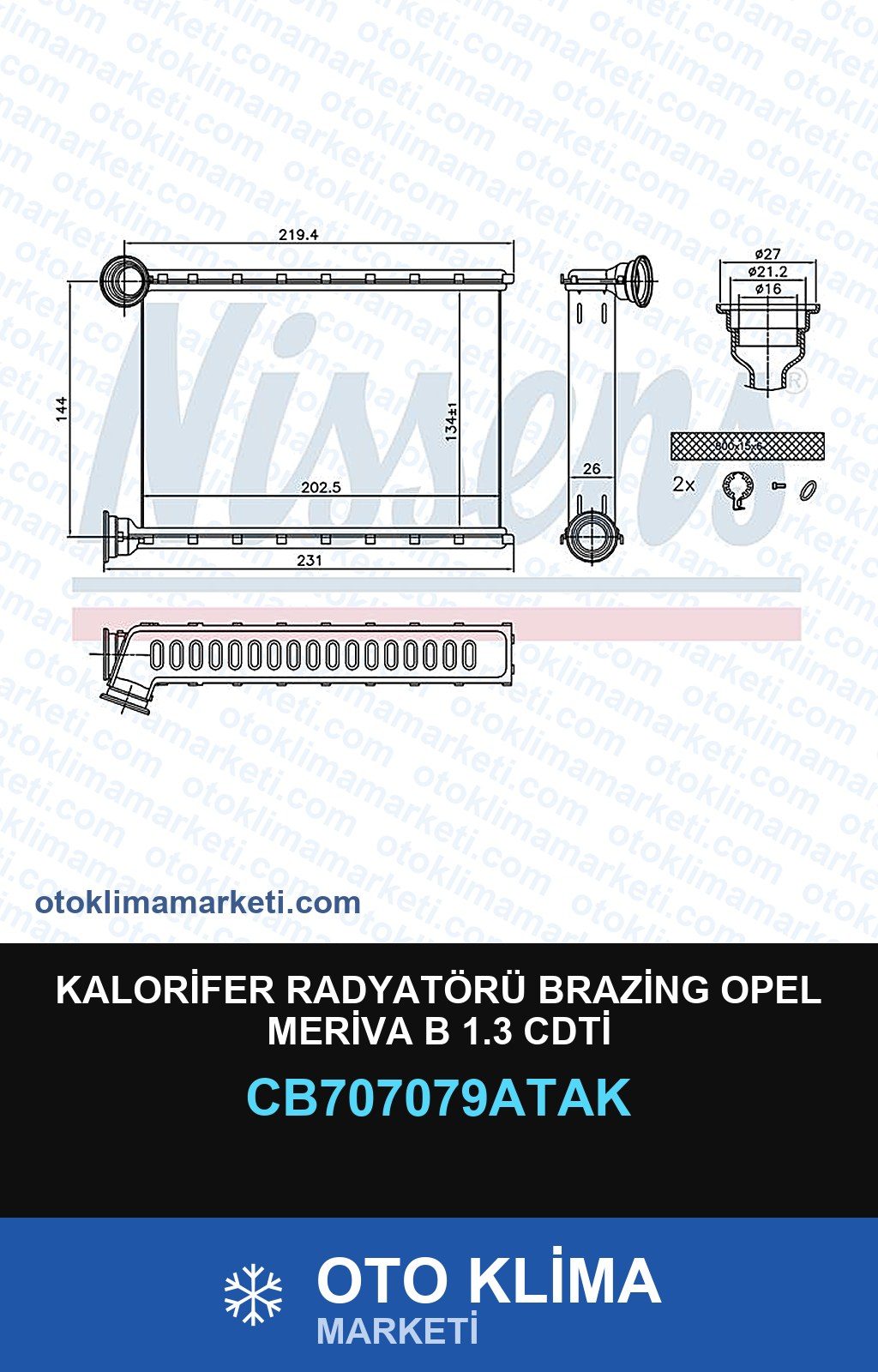 Kalorifer Radyatörü Brazing Opel Meriva B 1.3 CDTİ — KALORİFER PETEĞİ — VEKA marka — Uyumlu: OPEL