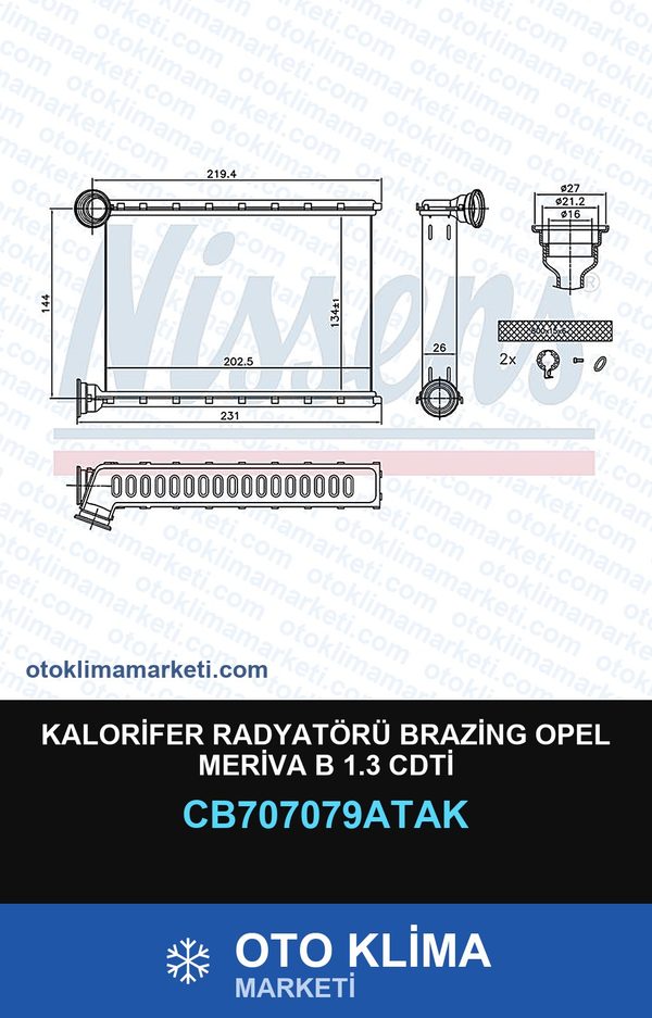 Kalorifer Radyatörü Brazing Opel Meriva B 1.3 CDTİ — KALORİFER PETEĞİ — VEKA marka — Uyumlu: OPEL