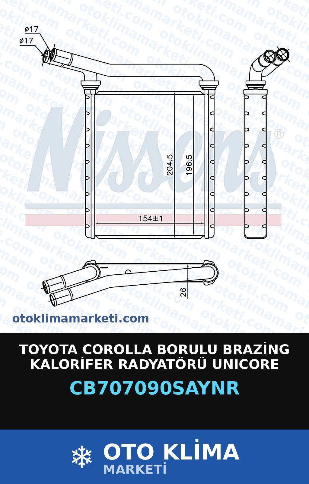 Toyota Corolla Borulu Brazing Kalorifer Radyatörü Unicore — KALORİFER PETEĞİ — UNICORE marka — Uyumlu: TOYOTA