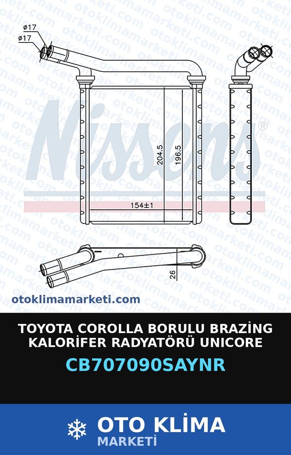 Toyota Corolla Borulu Brazing Kalorifer Radyatörü Unicore — KALORİFER PETEĞİ — UNICORE marka — Uyumlu: TOYOTA