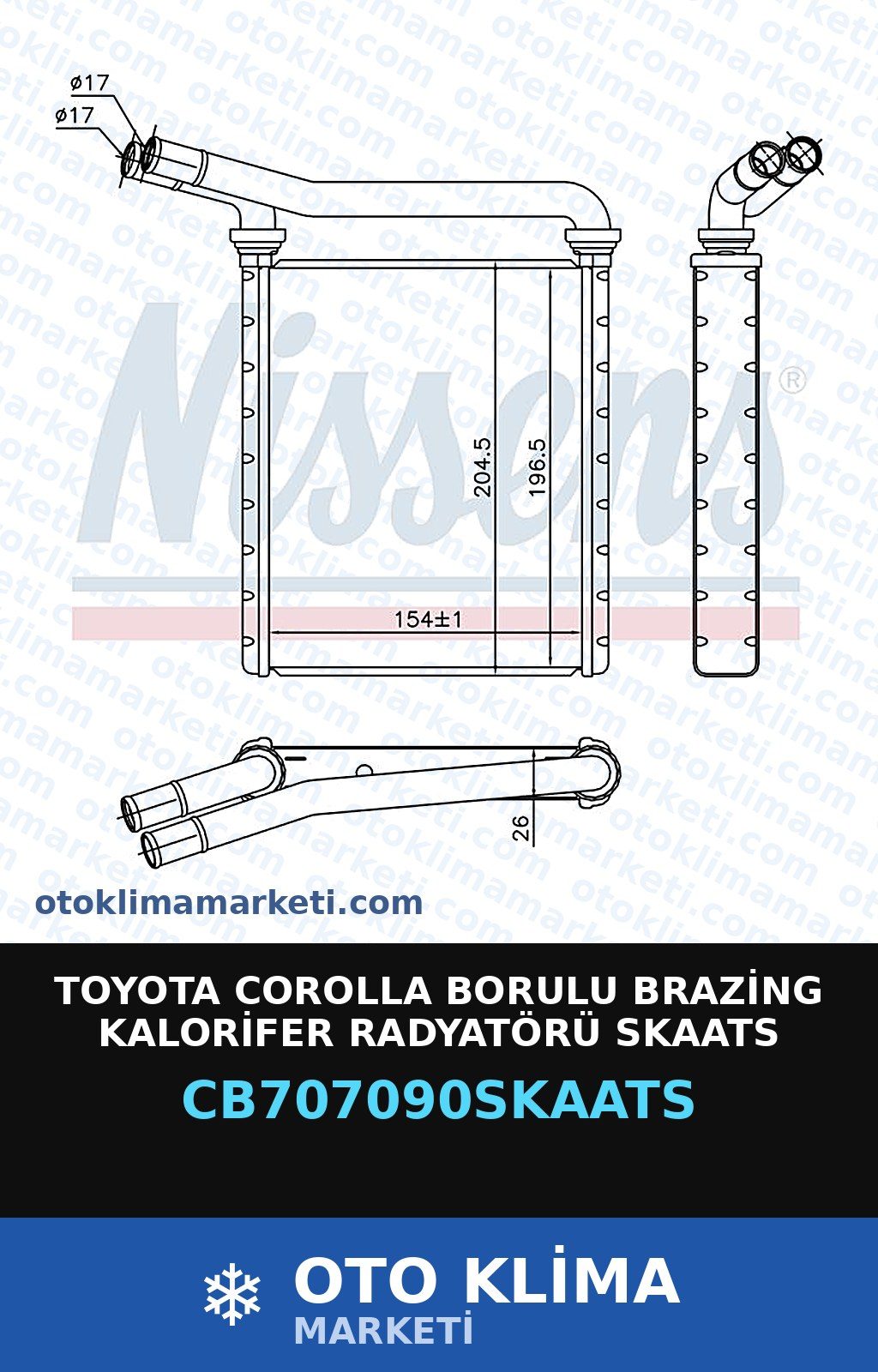 Toyota Corolla Borulu Brazing Kalorifer Radyatörü Skaats — KALORİFER PETEĞİ — SKAATS marka — Uyumlu: TOYOTA