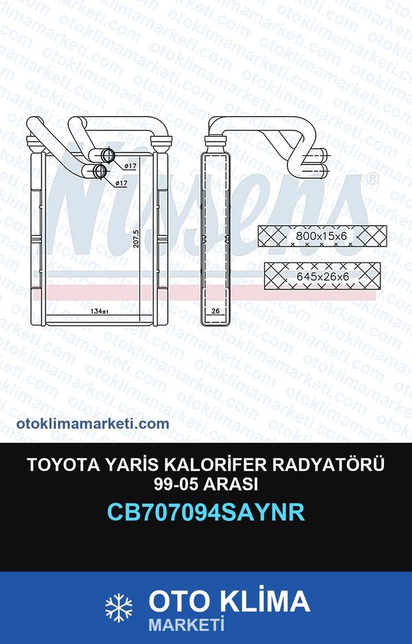 Toyota Yaris Kalorifer Radyatörü 99-05 Arası — KALORİFER PETEĞİ — UNICORE marka — Uyumlu: TOYOTA