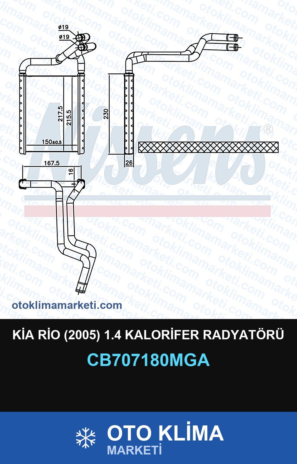 Kia Rio (2005) 1.4 Kalorifer Radyatörü — KALORİFER PETEĞİ — MGA marka — Uyumlu: KIA