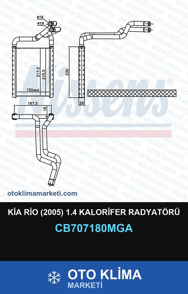 Kia Rio (2005) 1.4 Kalorifer Radyatörü — KALORİFER PETEĞİ — MGA marka — Uyumlu: KIA