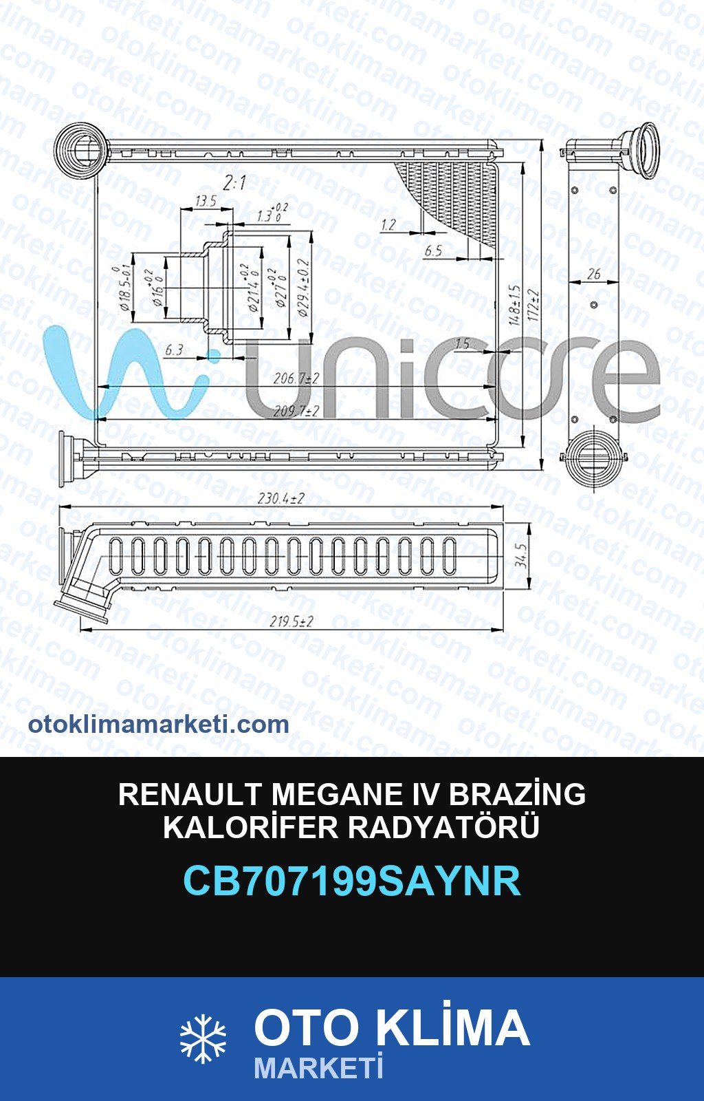 Renault Megane IV (4) Brazing Kalorifer Radyatörü — KALORİFER PETEĞİ — UNICORE marka — Uyumlu: RENAULT