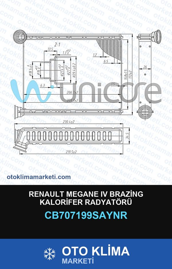 Renault Megane IV (4) Brazing Kalorifer Radyatörü — KALORİFER PETEĞİ — UNICORE marka — Uyumlu: RENAULT