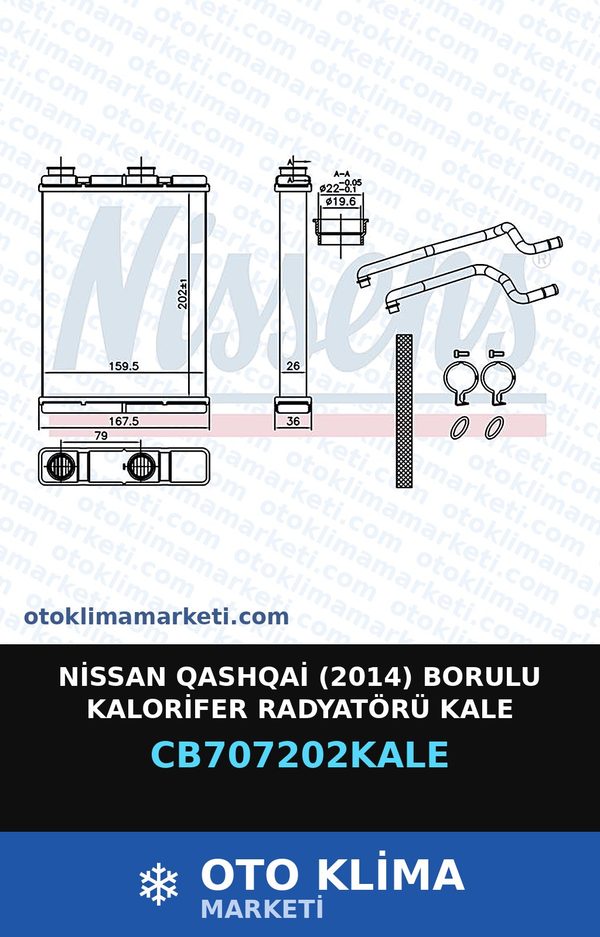 Nissan Qashqai (2014) Borulu Kalorifer Radyatörü Kale — KALORİFER PETEĞİ — KALE marka — Uyumlu: NISSAN