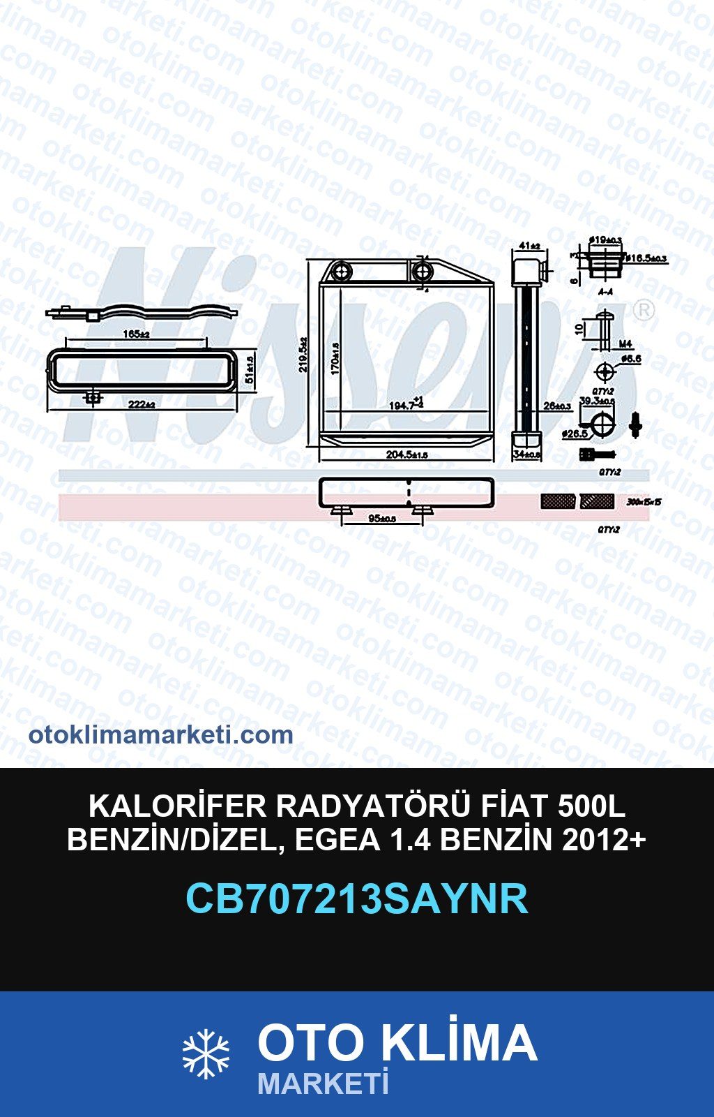 Kalorifer Radyatörü Fiat 500L Benzin/Dizel, Egea 1.4 Benzin 2012+ — KALORİFER PETEĞİ — UNICORE marka — Uyumlu: FIAT