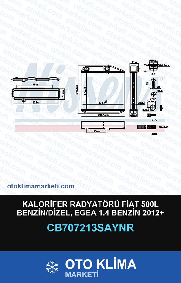 Kalorifer Radyatörü Fiat 500L Benzin/Dizel, Egea 1.4 Benzin 2012+ — KALORİFER PETEĞİ — UNICORE marka — Uyumlu: FIAT