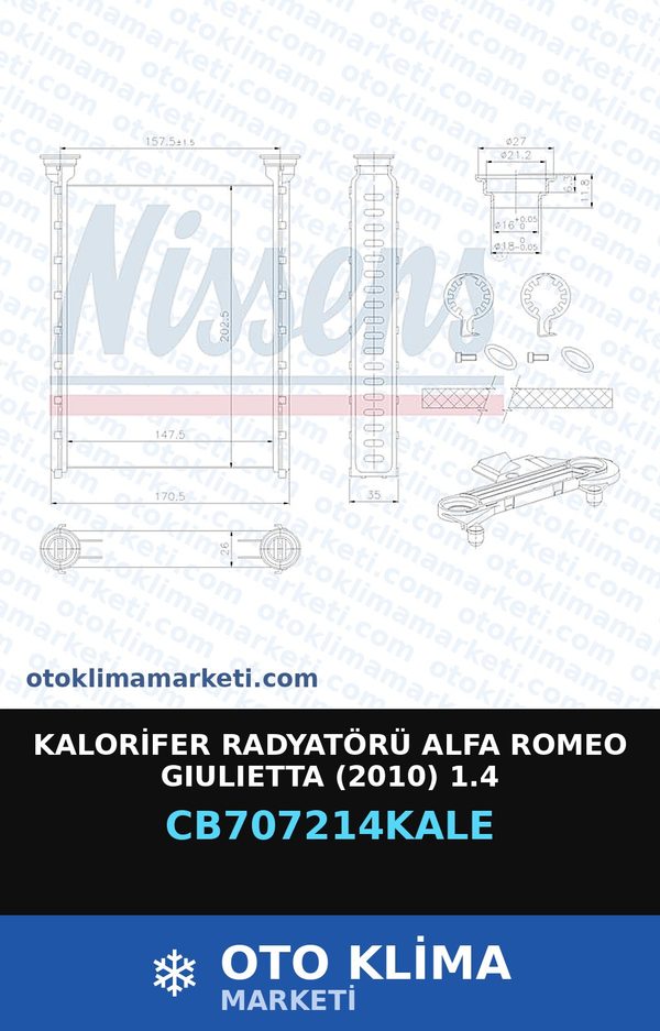 Kalorifer Radyatörü Alfa Romeo Giulietta (2010) 1.4 — KALORİFER PETEĞİ — KALE marka — Uyumlu: ALFA ROMEO