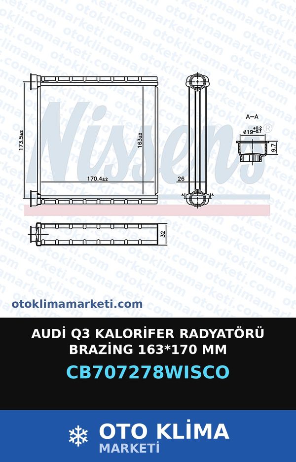 Audi Q3 Kalorifer Radyatörü Brazing 163*170 MM — KALORİFER PETEĞİ — WISCO marka — Uyumlu: AUDI