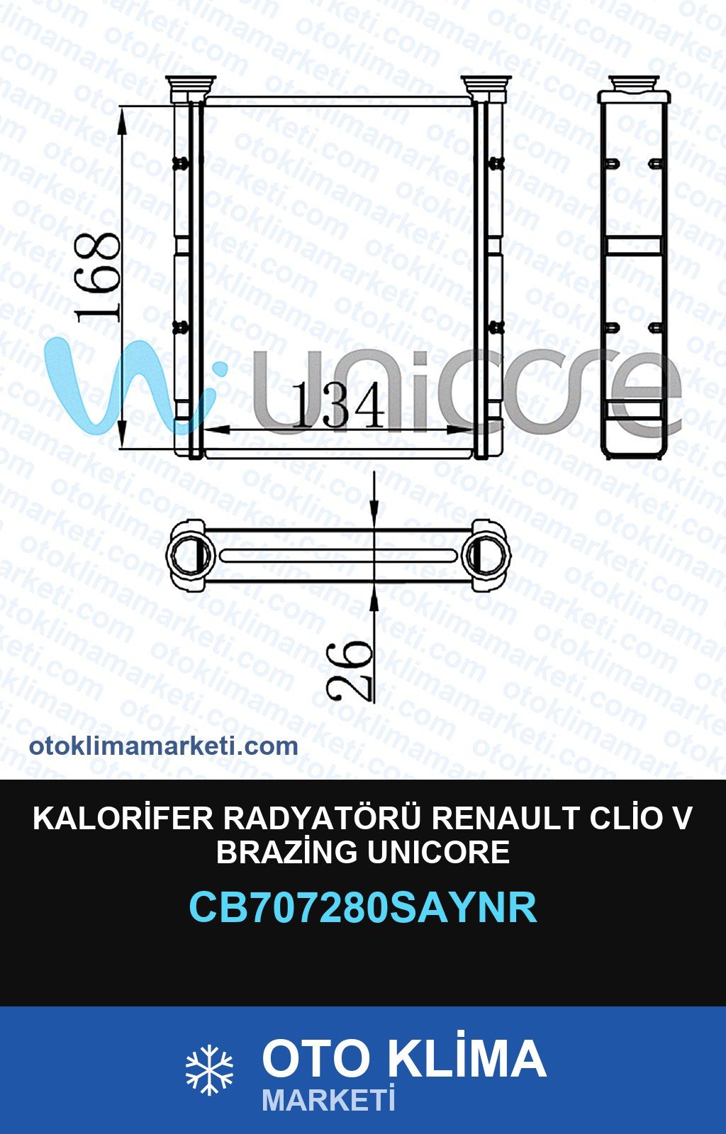 Kalorifer Radyatörü Renault Clio V Brazing Unicore — KALORİFER PETEĞİ — UNICORE marka — Uyumlu: RENAULT
