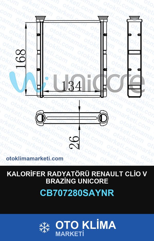 Kalorifer Radyatörü Renault Clio V Brazing Unicore — KALORİFER PETEĞİ — UNICORE marka — Uyumlu: RENAULT