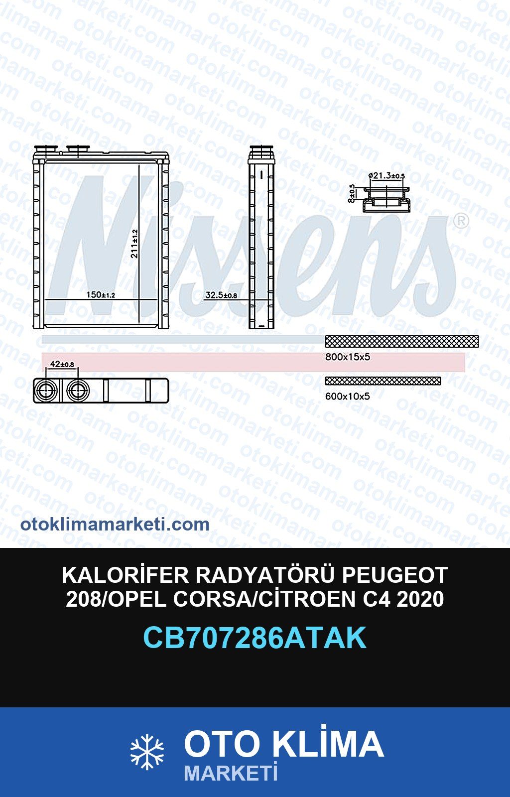 Kalorifer Radyatörü Peugeot 208/Opel Corsa/Citroen C4 2020 — KALORİFER PETEĞİ — VEKA marka — Uyumlu: CITROEN, OPEL, PEUGEOT