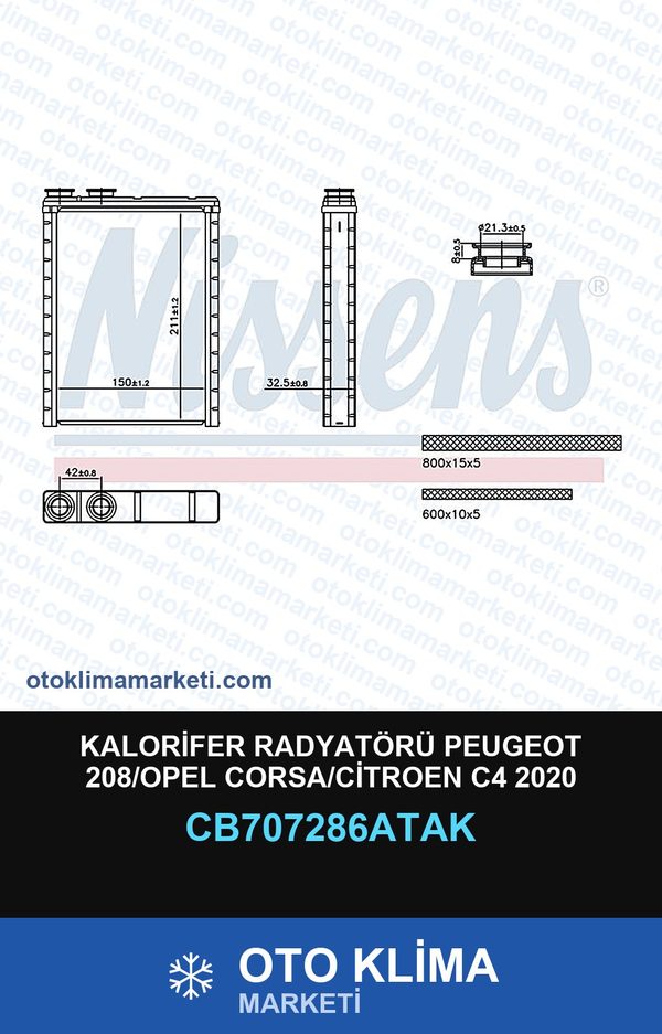 Kalorifer Radyatörü Peugeot 208/Opel Corsa/Citroen C4 2020 — KALORİFER PETEĞİ — VEKA marka — Uyumlu: CITROEN, OPEL, PEUGEOT