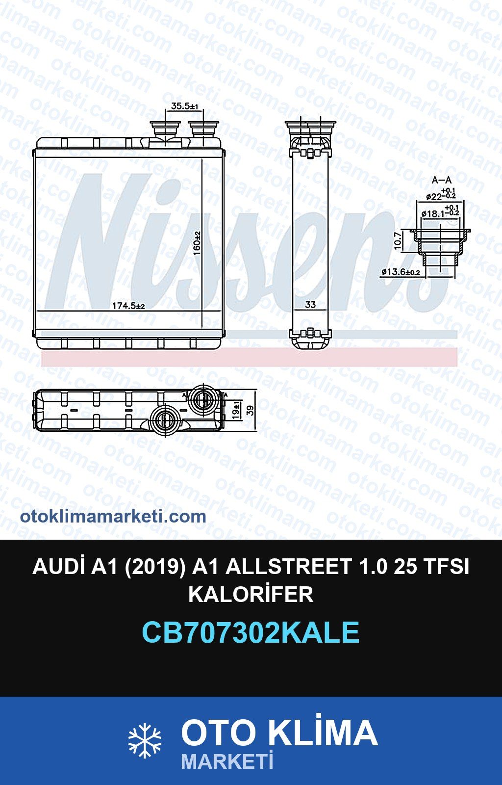 Audi A1 (2019) A1 Allstreet 1.0 25 TFSI Kalorifer — KALORİFER PETEĞİ — KALE marka — Uyumlu: AUDI