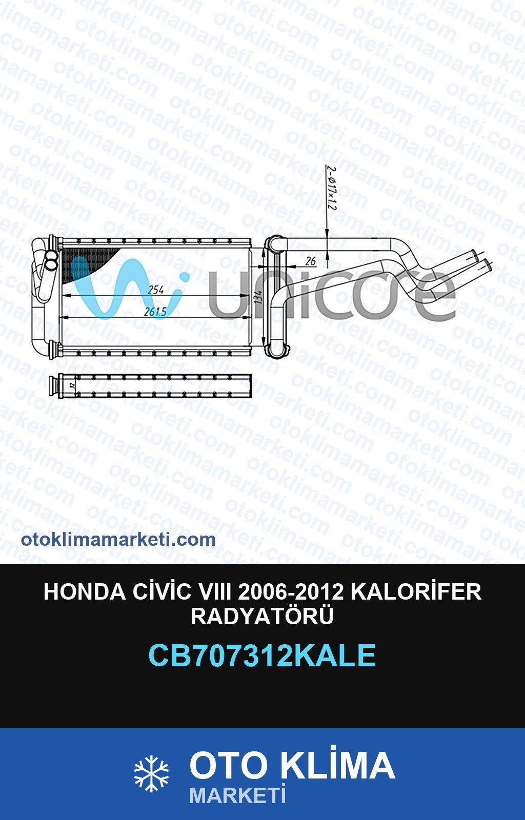 Honda Civic VIII (8) 2006-2012 Kalorifer Radyatörü — KALORİFER PETEĞİ — KALE marka — Uyumlu: HONDA