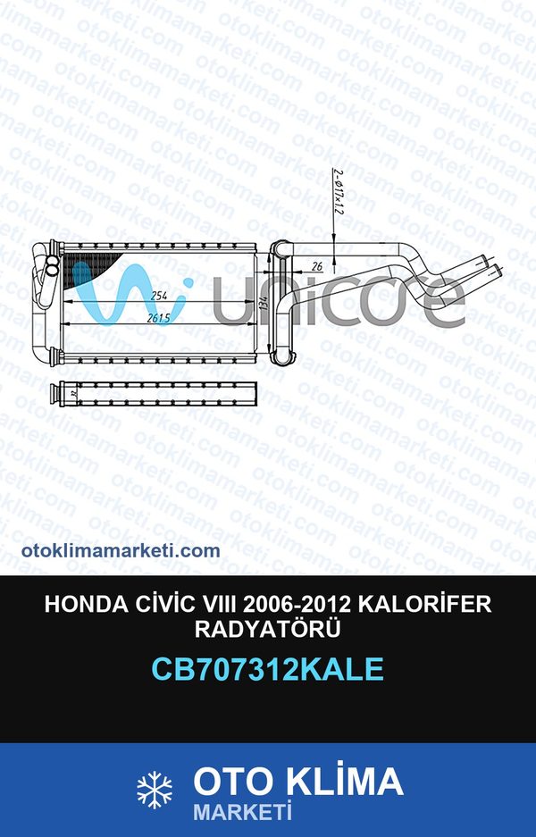 Honda Civic VIII (8) 2006-2012 Kalorifer Radyatörü — KALORİFER PETEĞİ — KALE marka — Uyumlu: HONDA