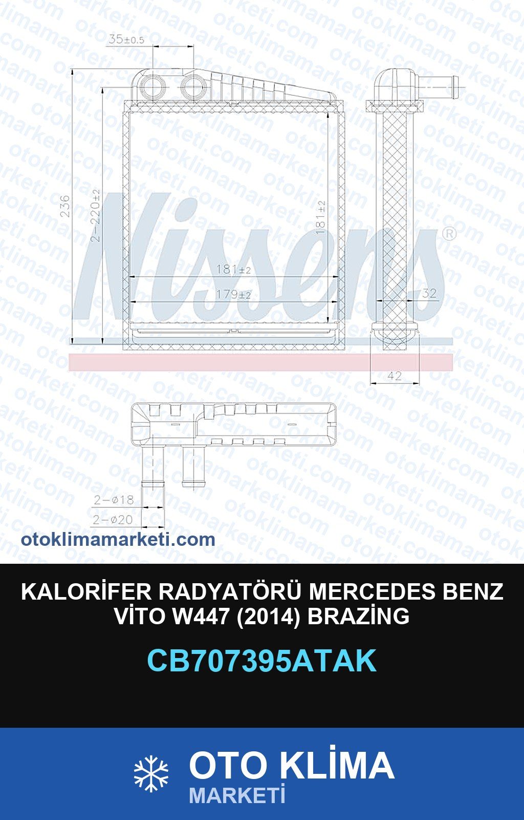 Kalorifer Radyatörü Mercedes Benz Vito W447 (2014) Brazing — KALORİFER PETEĞİ — VEKA marka — Uyumlu: MERCEDES BENZ