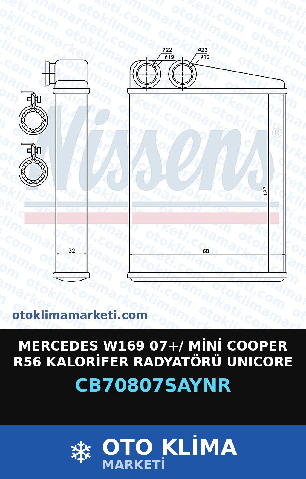 Mercedes W169 07+/ Mini Cooper R56 Kalorifer Radyatörü Unicore — KALORİFER PETEĞİ — UNICORE marka — Uyumlu: MERCEDES BENZ, MINI