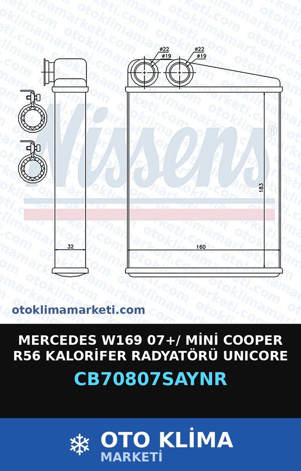 Mercedes W169 07+/ Mini Cooper R56 Kalorifer Radyatörü Unicore — KALORİFER PETEĞİ — UNICORE marka — Uyumlu: MERCEDES BENZ, MINI