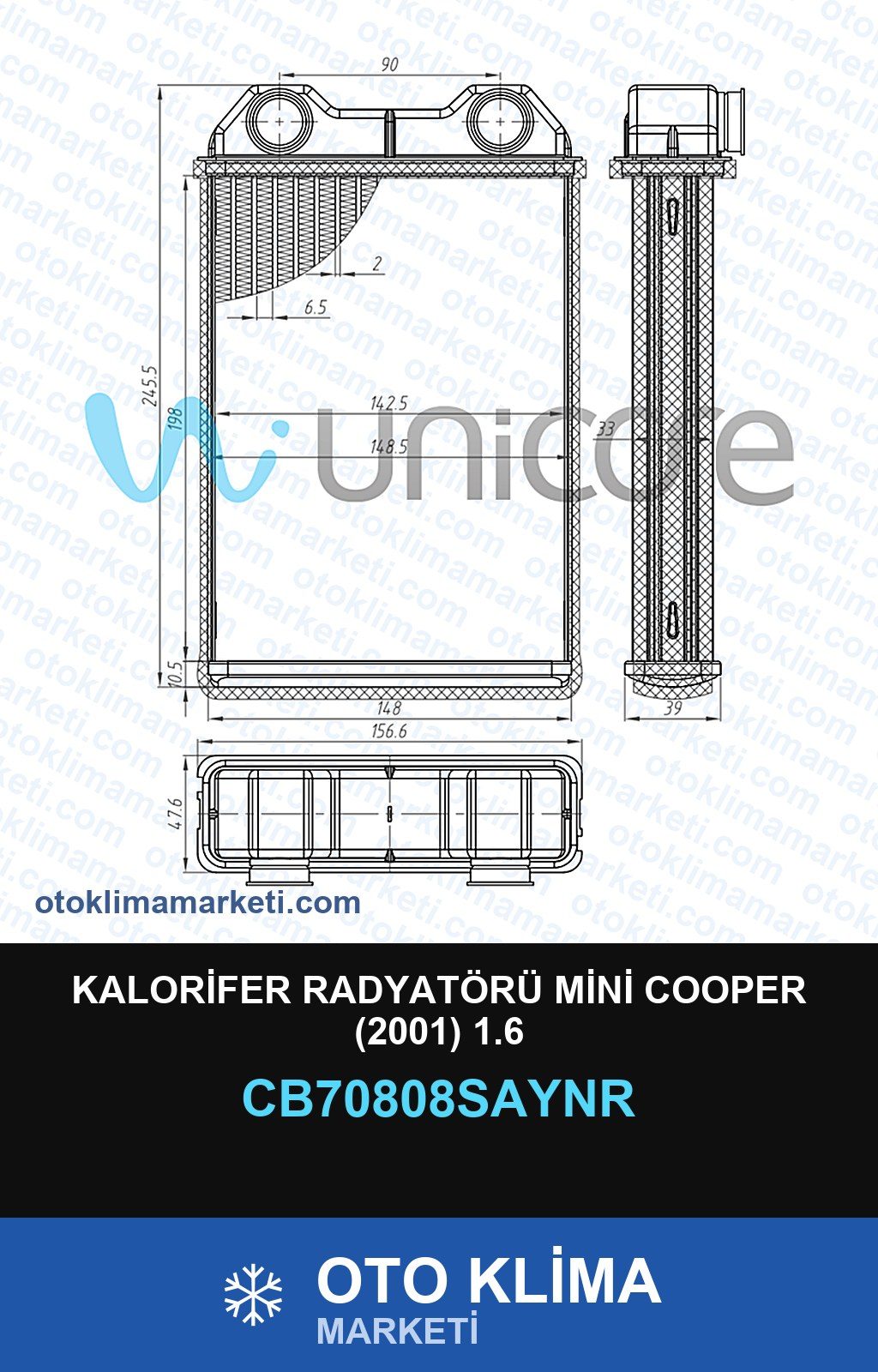 Kalorifer Radyatörü Mini Cooper (2001) 1.6 — KALORİFER PETEĞİ — UNICORE marka — Uyumlu: MINI