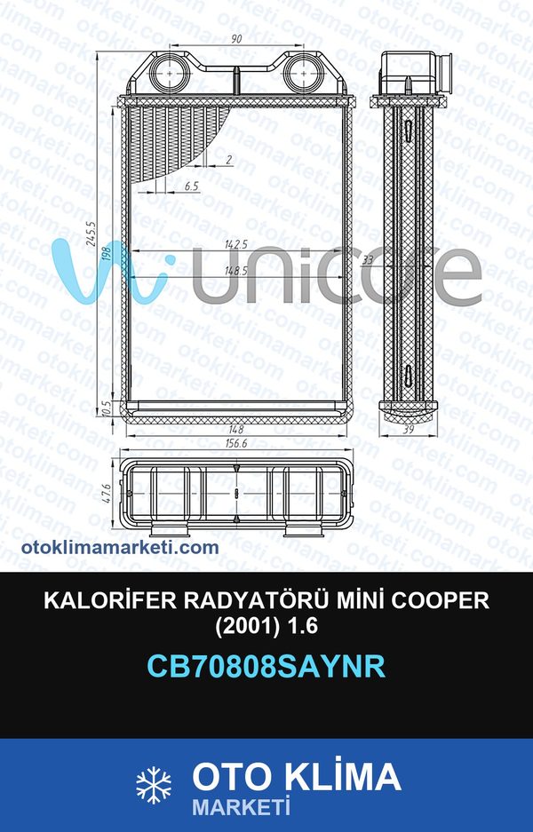 Kalorifer Radyatörü Mini Cooper (2001) 1.6 — KALORİFER PETEĞİ — UNICORE marka — Uyumlu: MINI