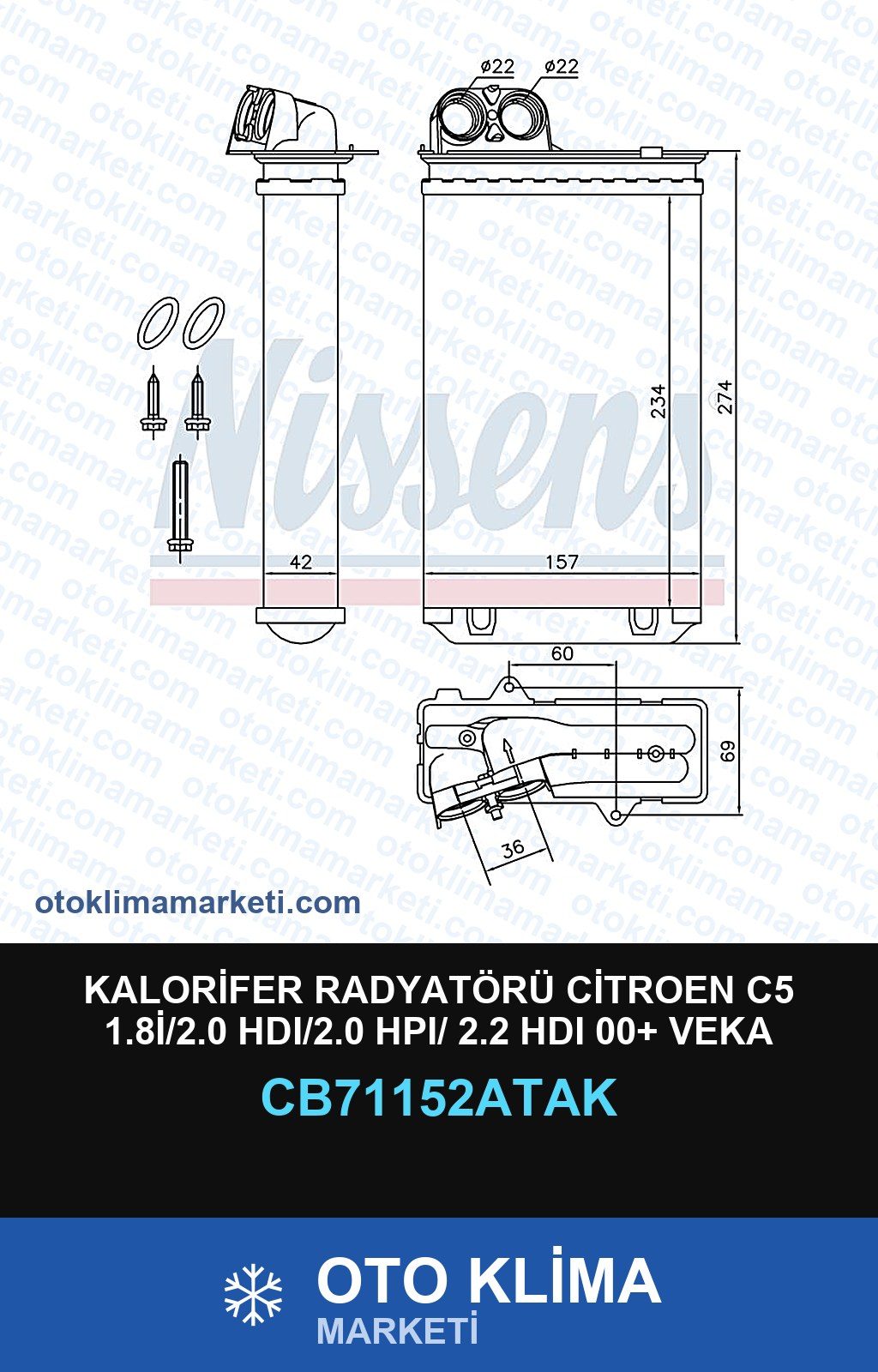 Kalorifer Radyatörü Citroen C5 1.8İ/2.0 HDI/2.0 Hpı/ 2.2 HDI 00+ Veka — KALORİFER PETEĞİ — VEKA marka — Uyumlu: CITROEN