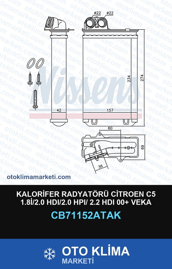 Kalorifer Radyatörü Citroen C5 1.8İ/2.0 HDI/2.0 Hpı/ 2.2 HDI 00+ Veka — KALORİFER PETEĞİ — VEKA marka — Uyumlu: CITROEN