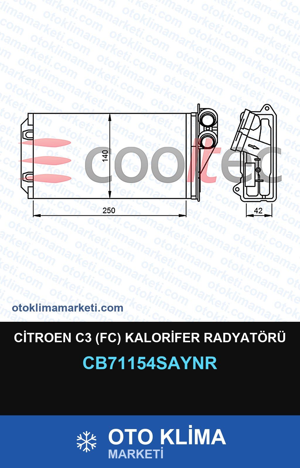 Citroen C3 (Fc) Kalorifer Radyatörü — KALORİFER PETEĞİ — COOLTECH marka — Uyumlu: CITROEN