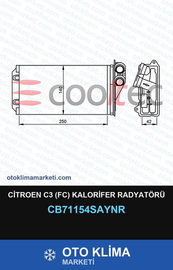 Citroen C3 (Fc) Kalorifer Radyatörü — KALORİFER PETEĞİ — COOLTECH marka — Uyumlu: CITROEN