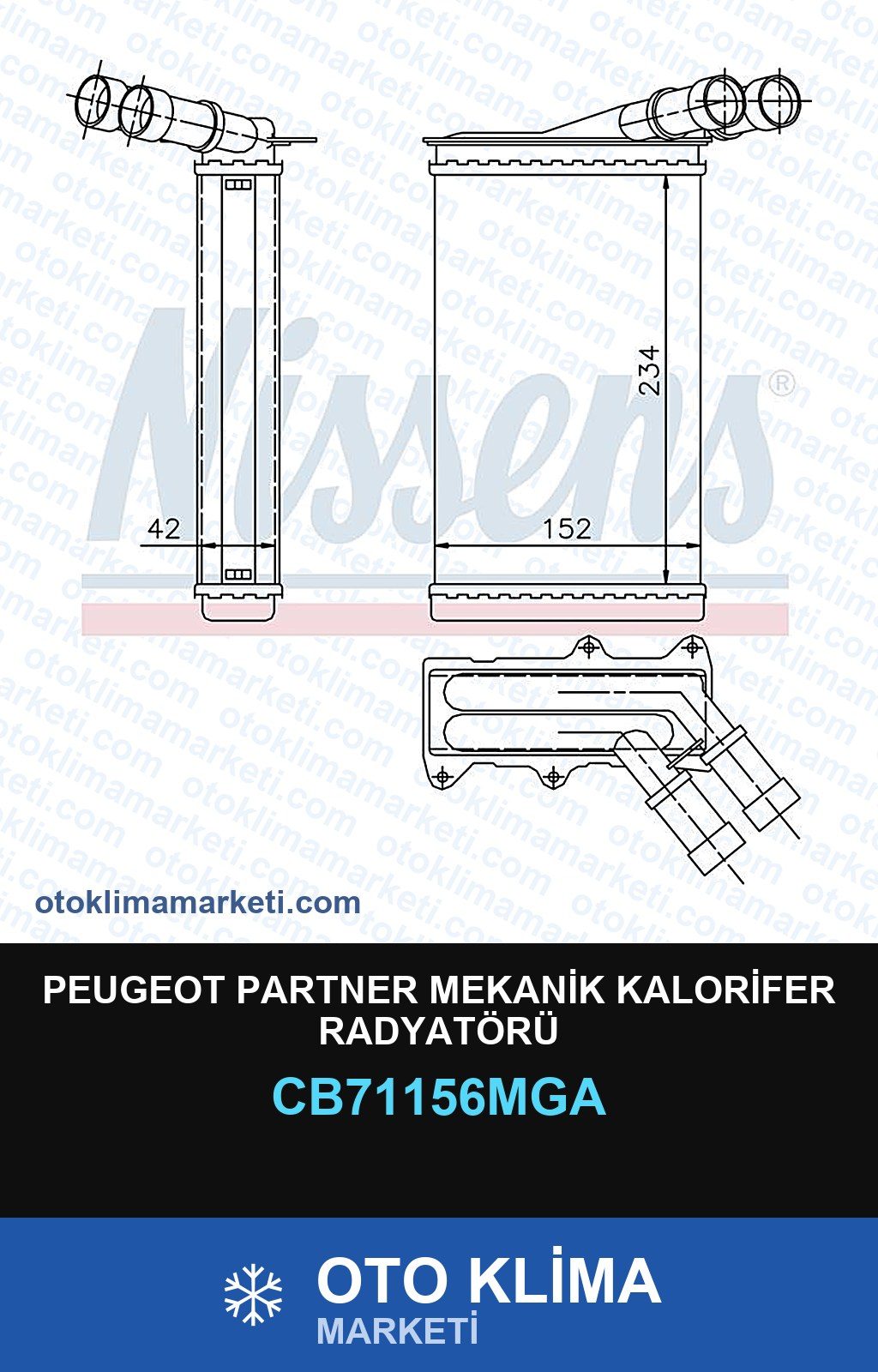 Peugeot Partner Mekanik Kalorifer Radyatörü — KALORİFER PETEĞİ — MGA marka — Uyumlu: PEUGEOT