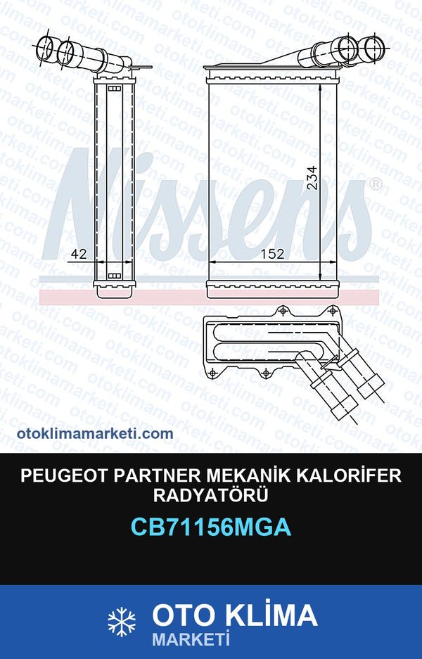 Peugeot Partner Mekanik Kalorifer Radyatörü — KALORİFER PETEĞİ — MGA marka — Uyumlu: PEUGEOT