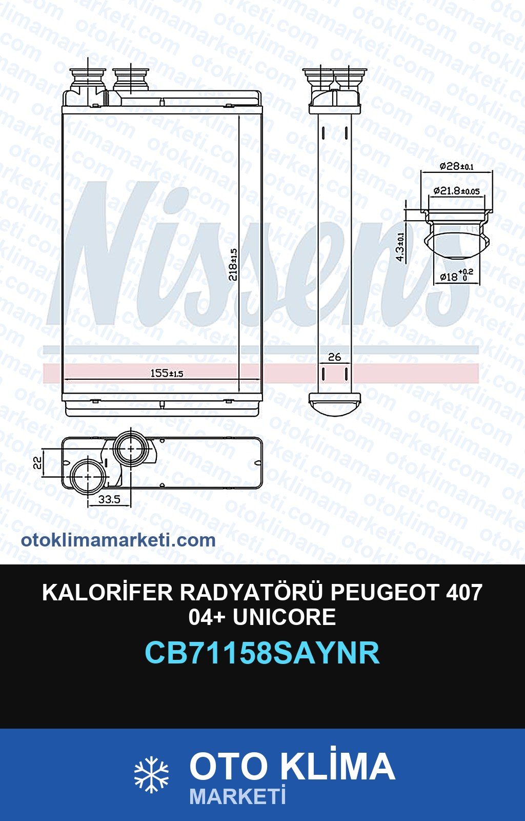 Kalorifer Radyatörü Peugeot 407 04+ Unicore — KALORİFER PETEĞİ — UNICORE marka — Uyumlu: PEUGEOT