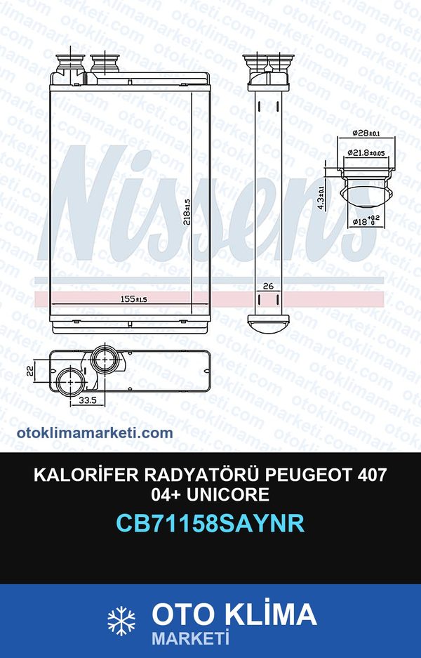Kalorifer Radyatörü Peugeot 407 04+ Unicore — KALORİFER PETEĞİ — UNICORE marka — Uyumlu: PEUGEOT