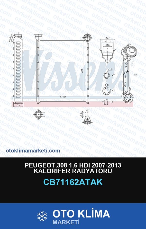 Peugeot 308 1.6 HDI 2007-2013 Kalorifer Radyatörü — KALORİFER PETEĞİ — VEKA marka — Uyumlu: PEUGEOT