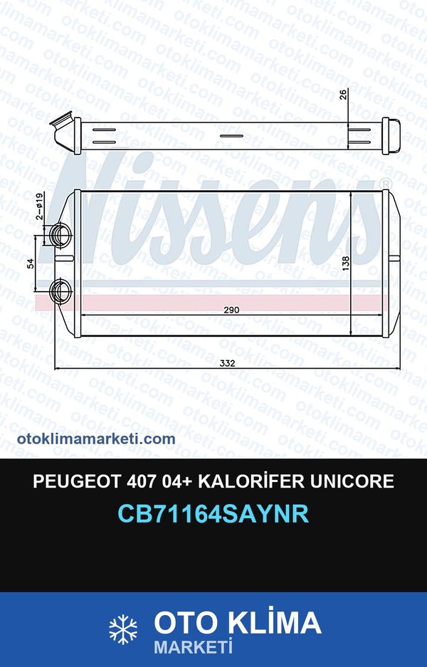 Peugeot 407 04+ Kalorifer Unicore — KALORİFER PETEĞİ — UNICORE marka — Uyumlu: PEUGEOT