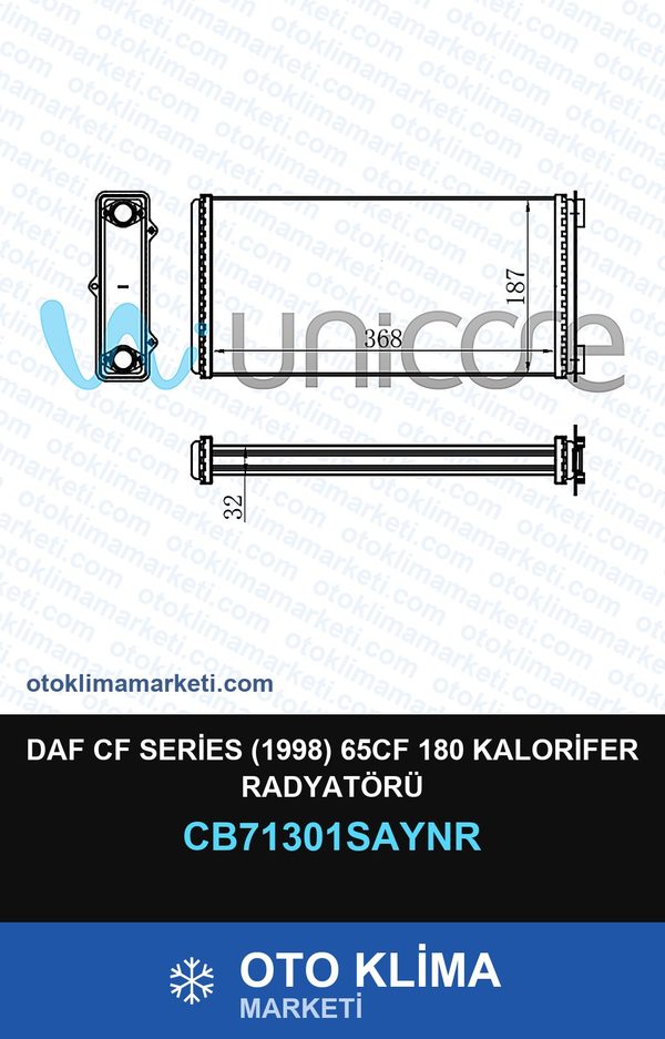 DAF Cf Series (1998) 65CF 180 Kalorifer Radyatörü — KALORİFER PETEĞİ — UNICORE marka — Uyumlu: DAF
